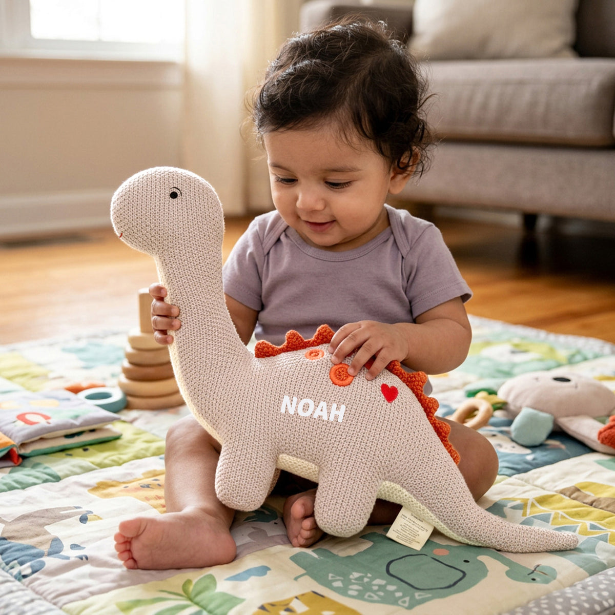Dino Grey Waffle Dinosaur Soft Toy