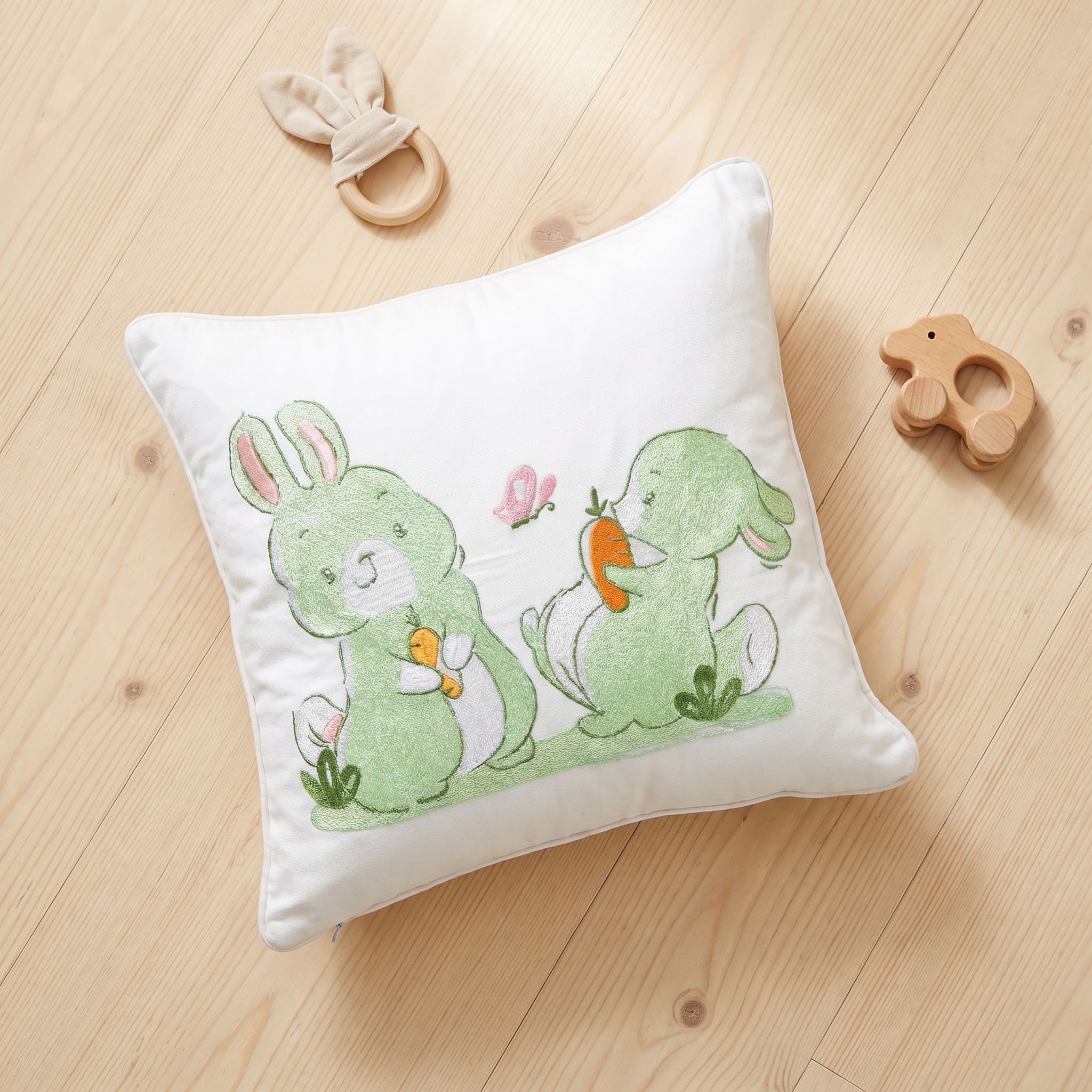 Green Bunny Twill Filled Cotton Pillow 1 Pcs