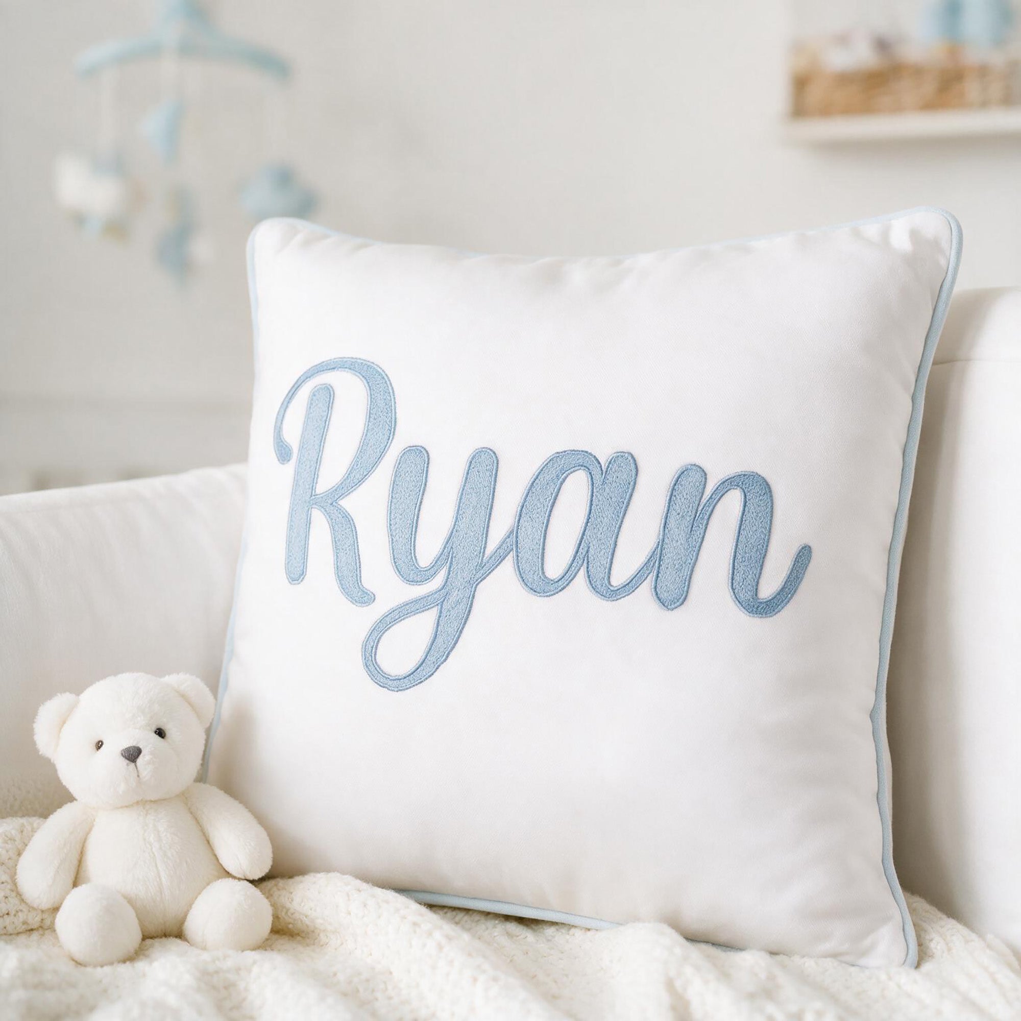 Name Square Cushion - Cursive - Blue