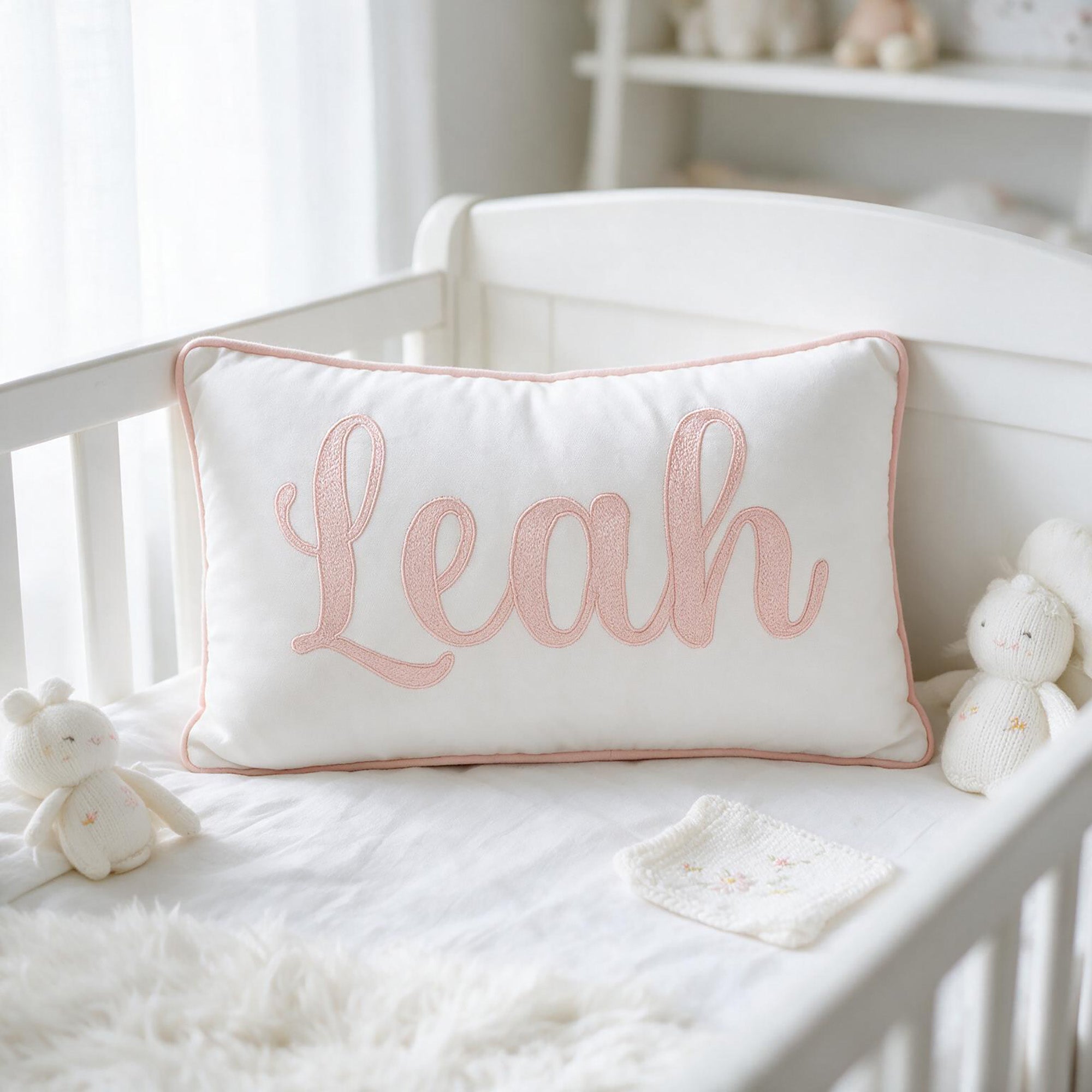 Embroidery Name Cushion - Cursive - White
