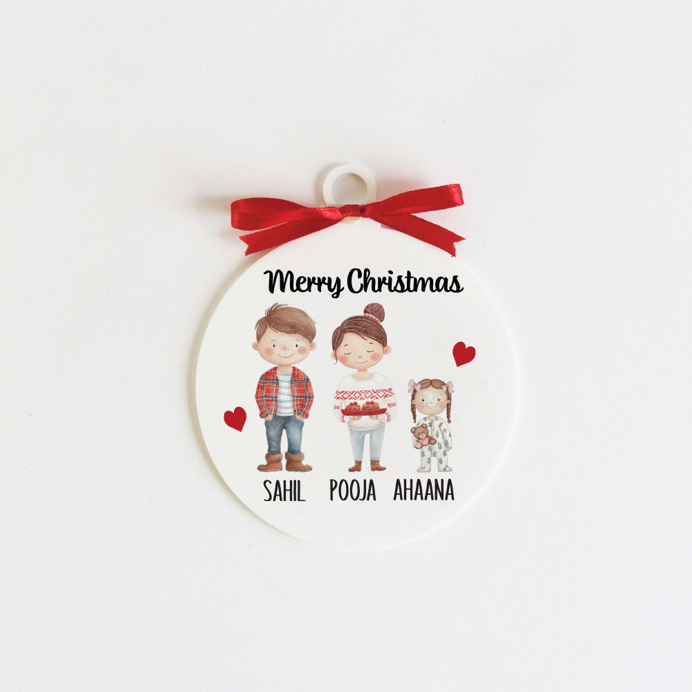 Adorable Christmas Family Ornament - 3 people/pets