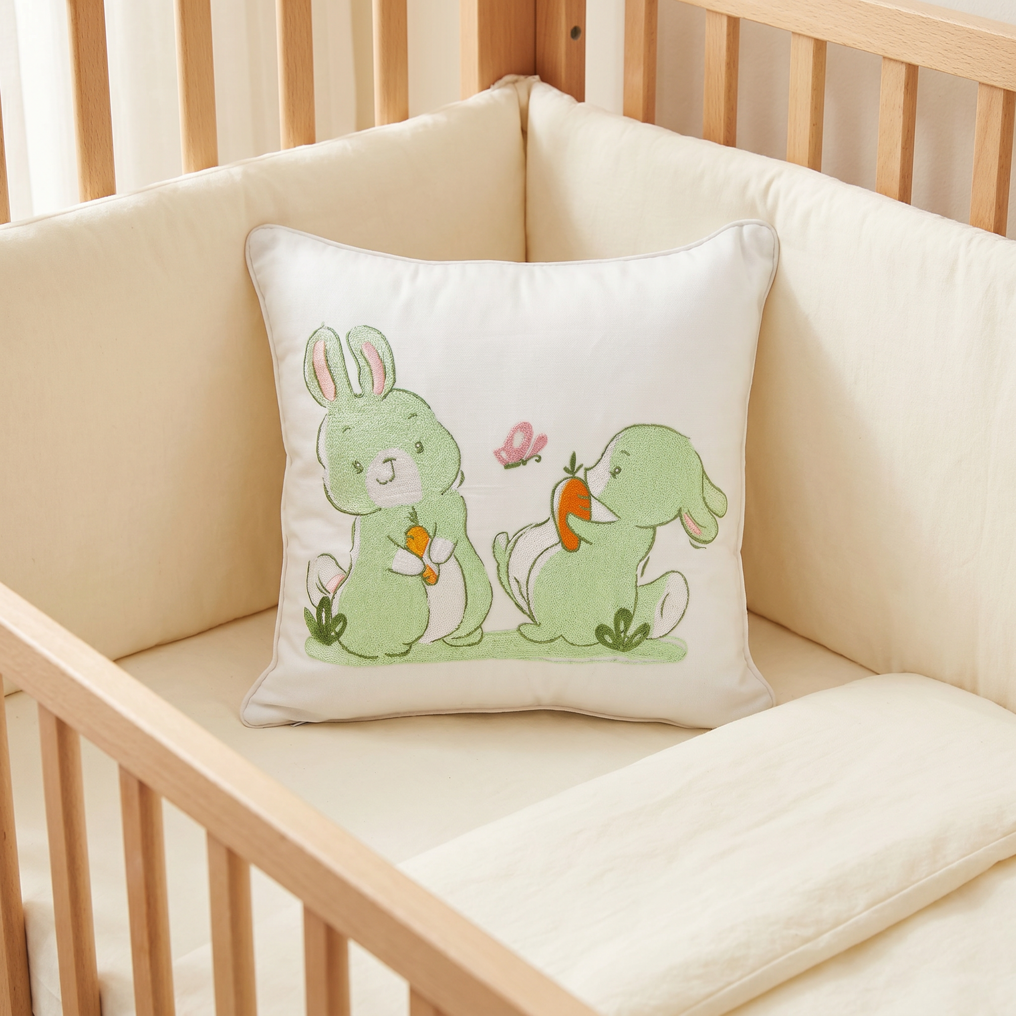 Green Bunny Twill Filled Cotton Pillow 1 Pcs