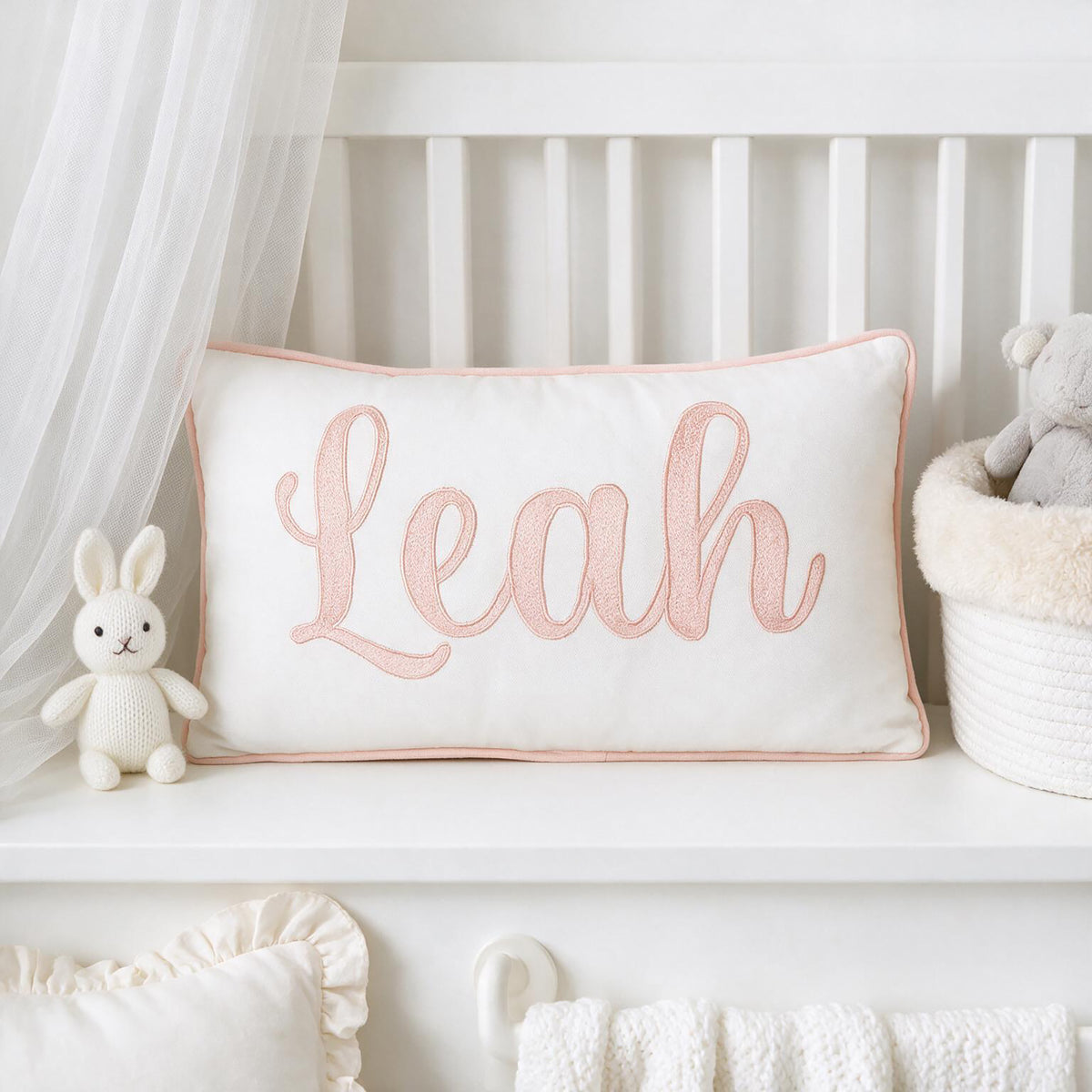 Embroidery Name Cushion - Cursive - White