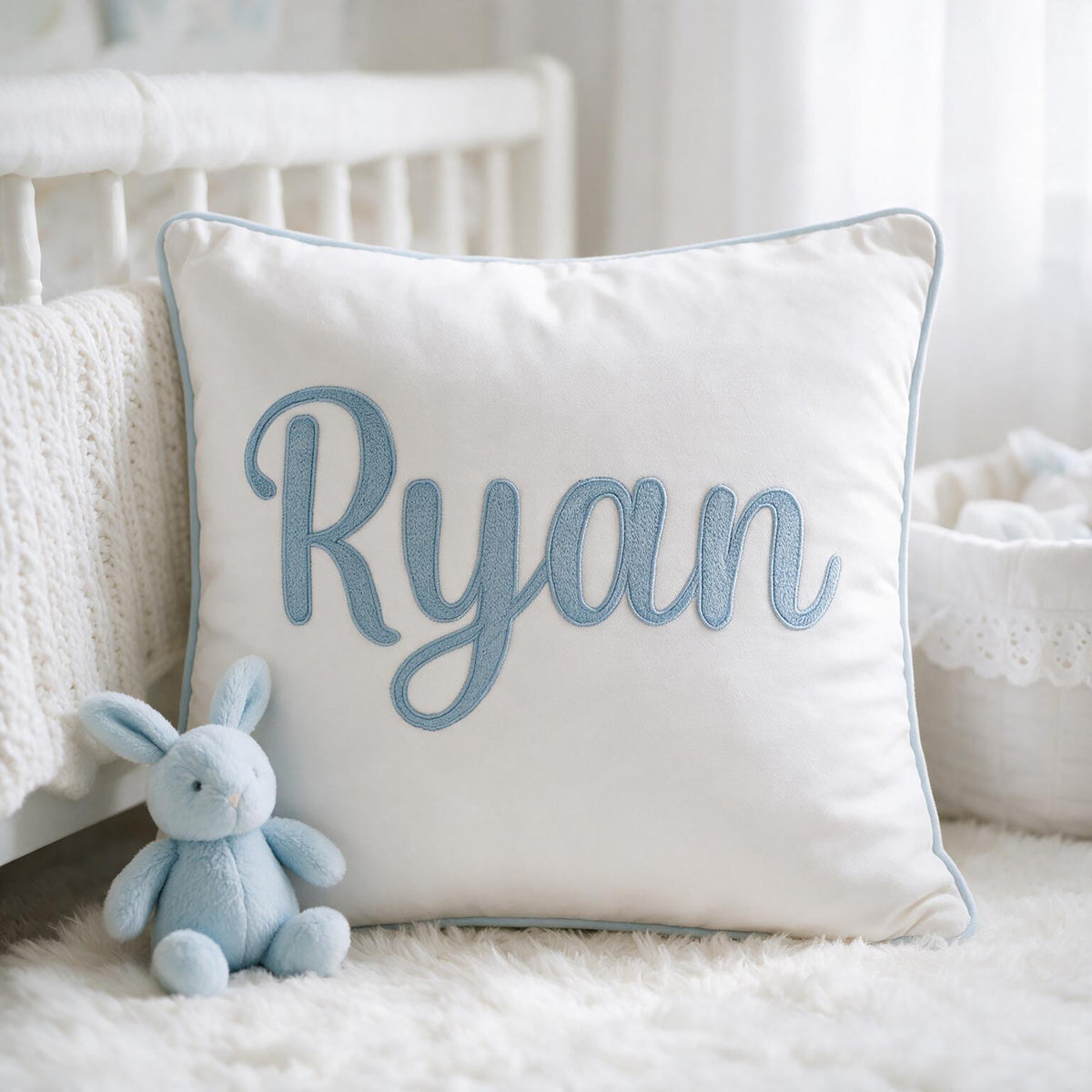 Name Square Cushion - Cursive - Blue