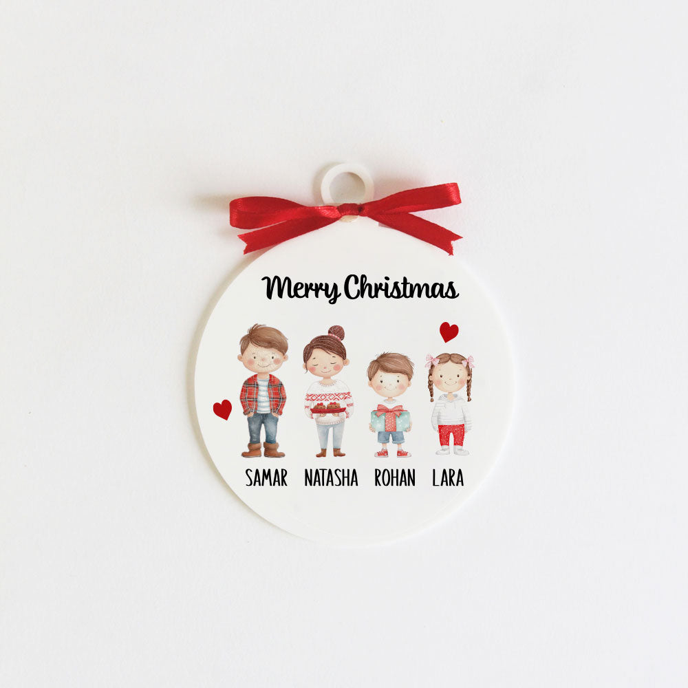 Adorable Christmas Family Ornament - 4 people/pets