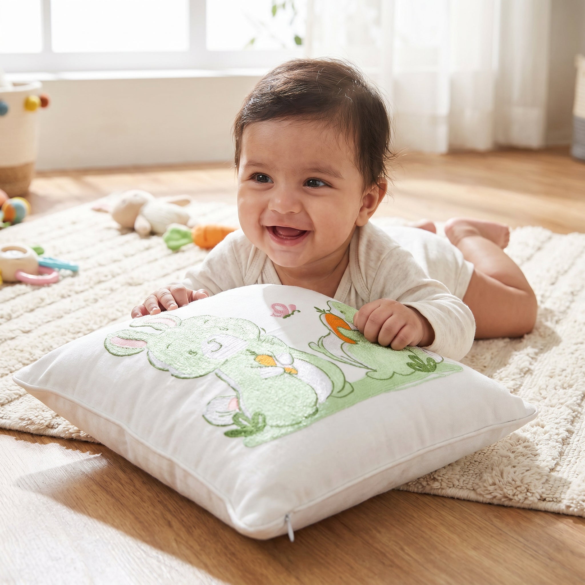 Green Bunny Twill Filled Cotton Pillow 1 Pcs