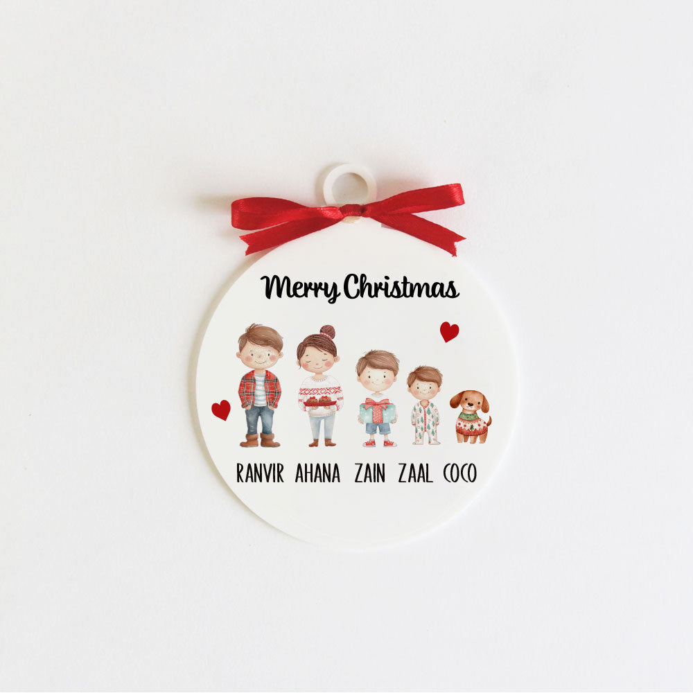 Adorable Christmas Family Ornament - 5 people/pets