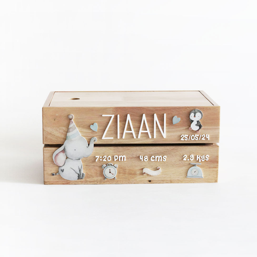 Personalized Wooden Box - Birth Statistics Boy Theme