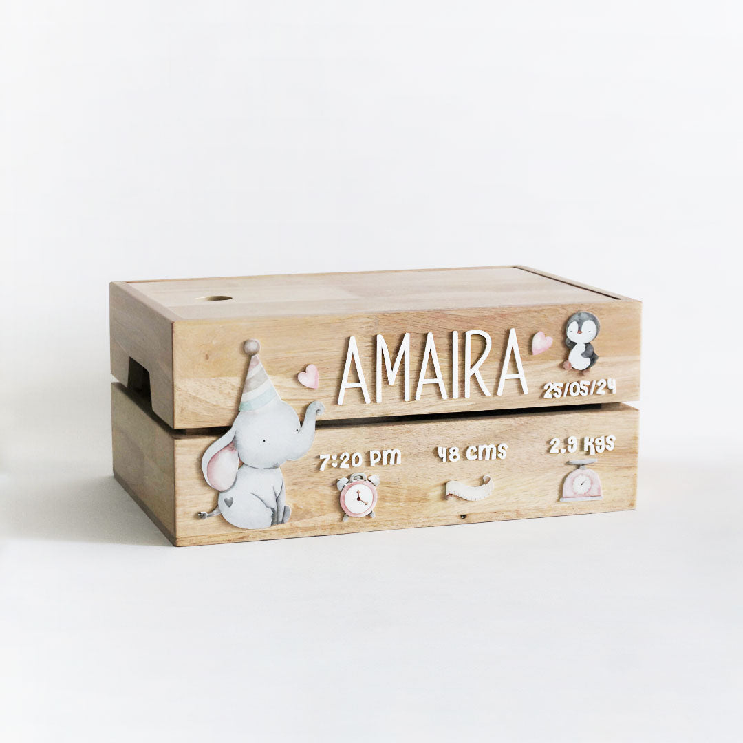 Personalized Wooden Box - Birth Statistics Girl Theme