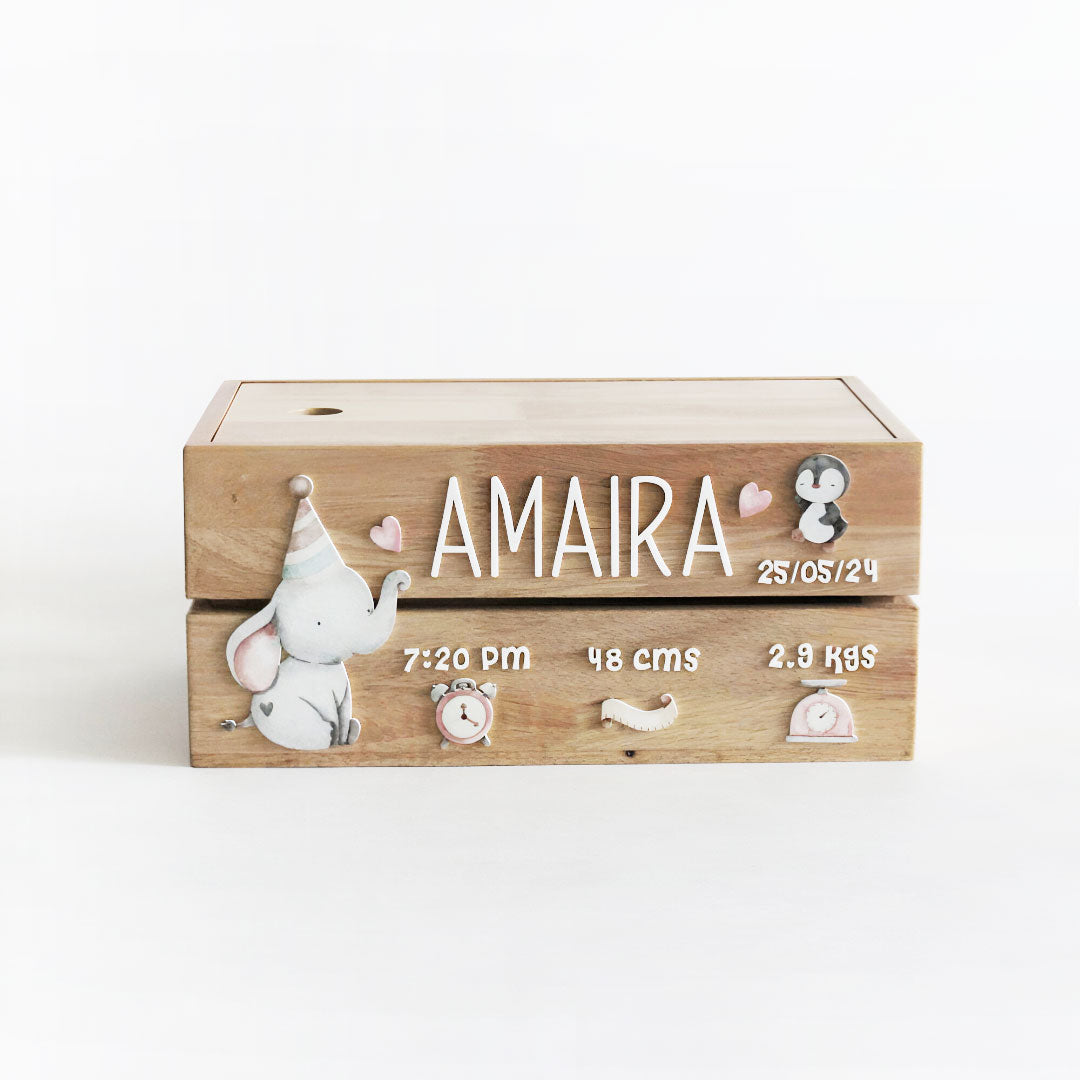 Personalized Wooden Box - Birth Statistics Girl Theme