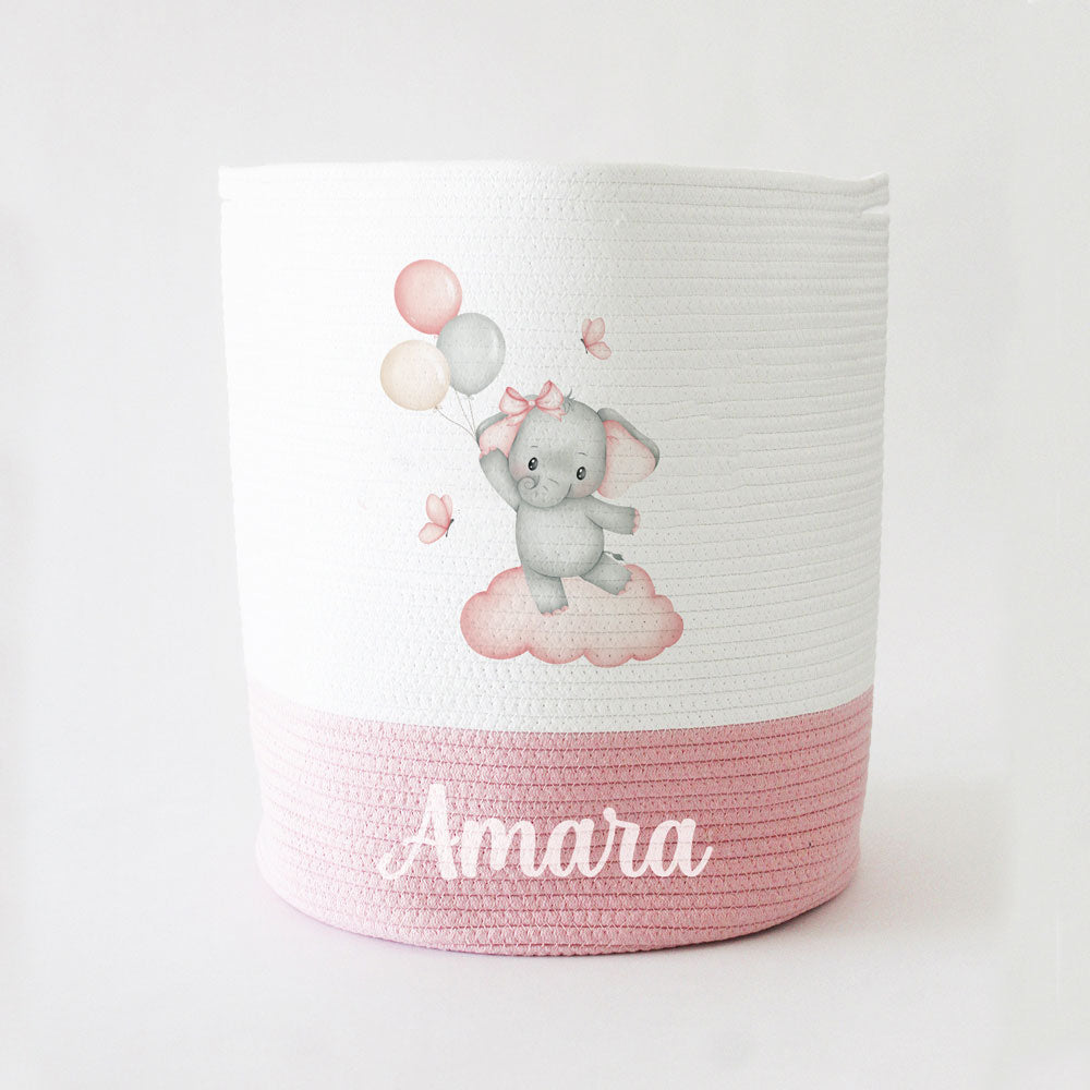 Personalized Storage Basket - Large - Ellie Balloon - Pink