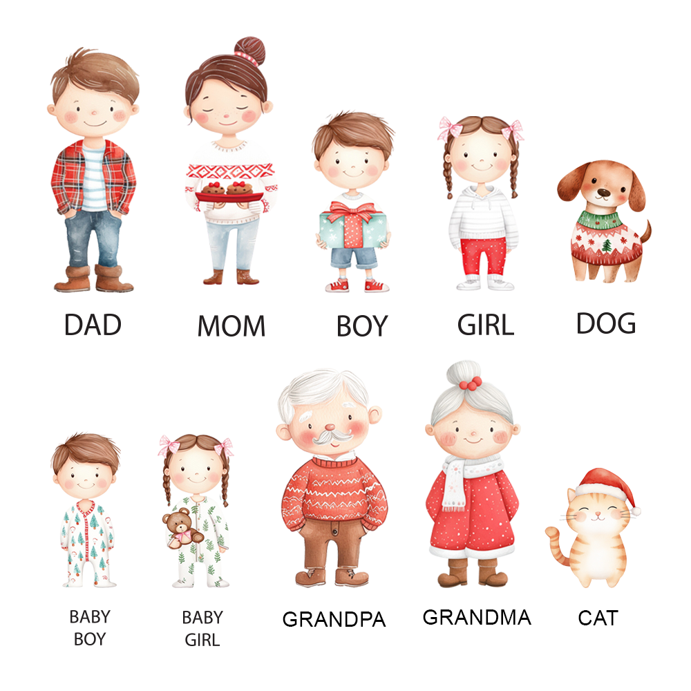 Adorable Christmas Family Ornament - 5 people/pets