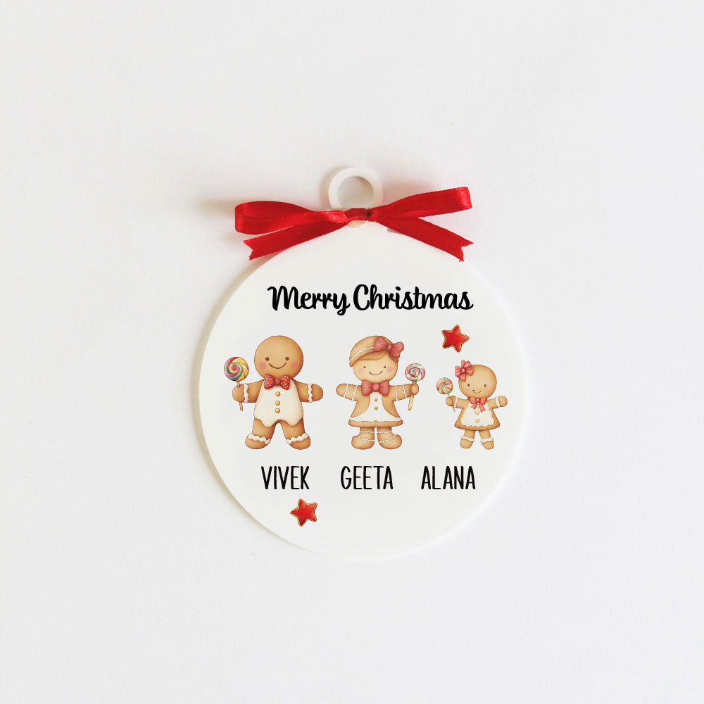 Gingerbread Christmas Family Ornament - 3 people