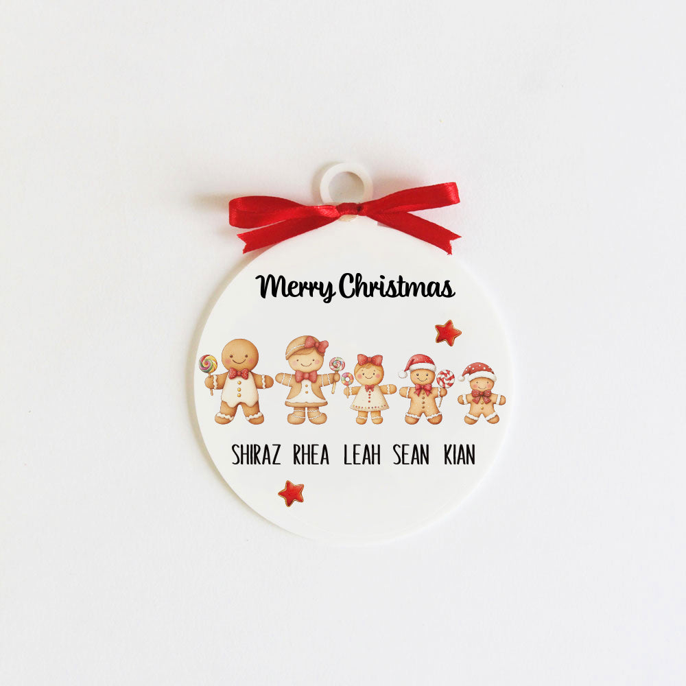 Gingerbread Christmas Family Ornament - 5 people