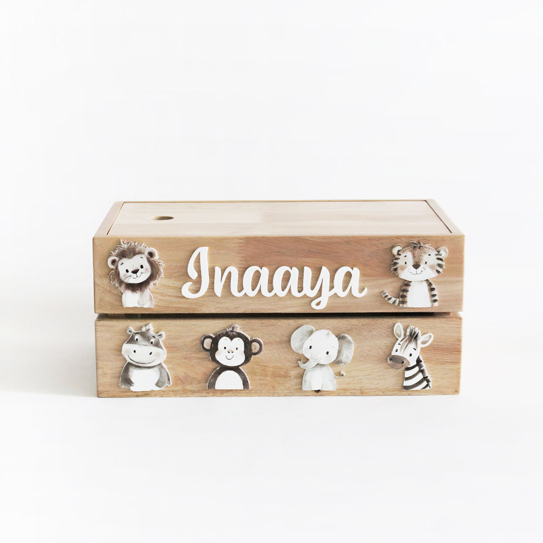 Personalized Wooden Box - Cute Animal Theme