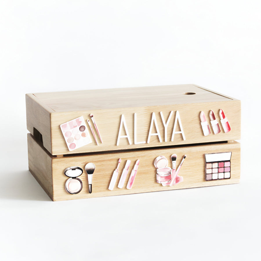 Personalized Wooden Box - Makeup Theme