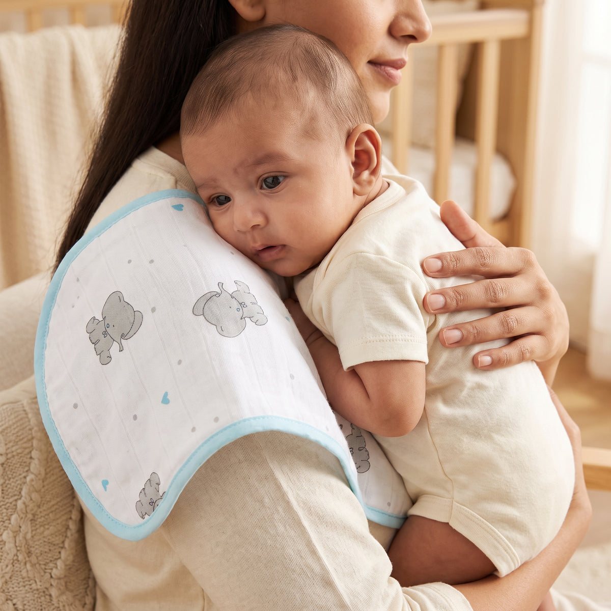 Blue Ellie With Heart Feeding Bibs And Burp 2 Pcs