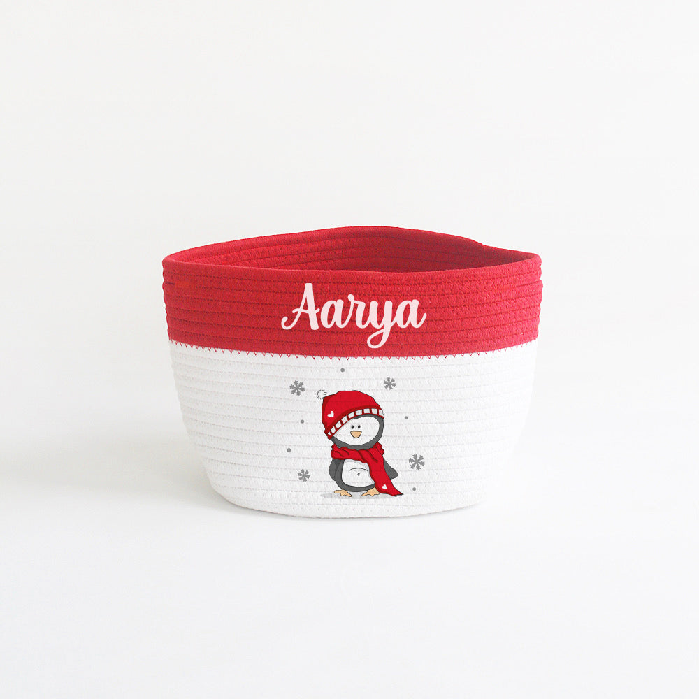 Christmas Basket - Small - Penguin - Red/White