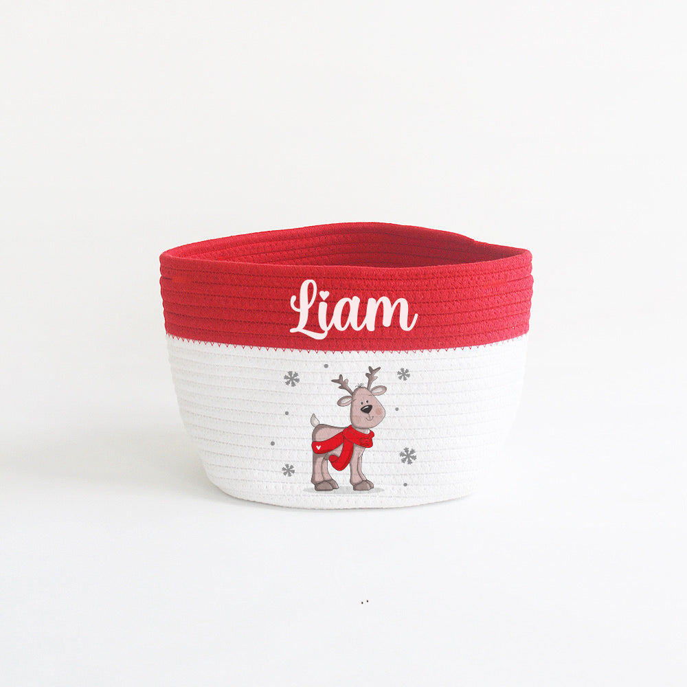 Christmas Basket - Small - Reindeer - Red/White