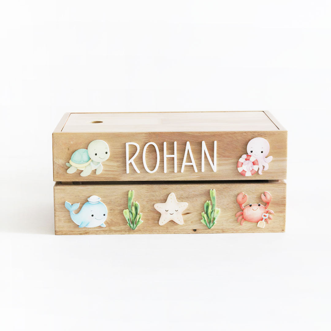 Personalized Wooden Box - Sea Creatures Theme