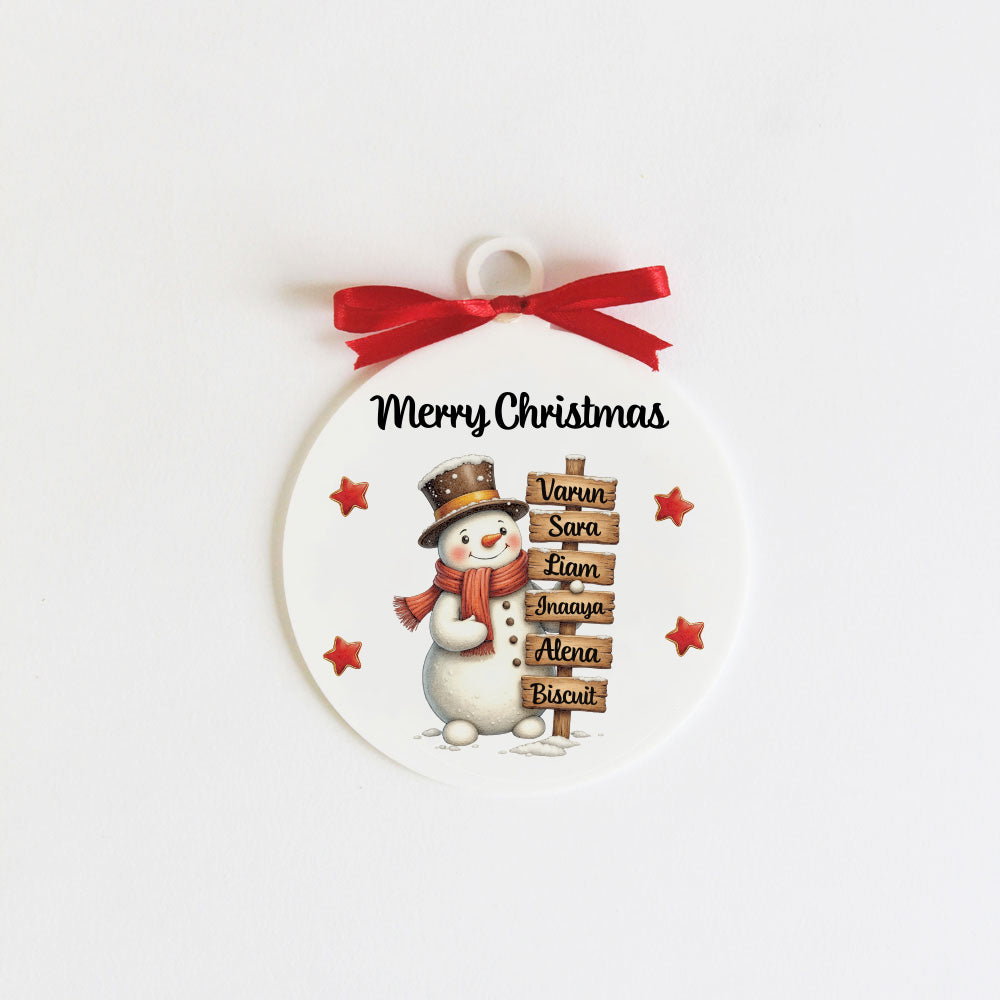 Snowman Christmas Family Ornament - 6 people