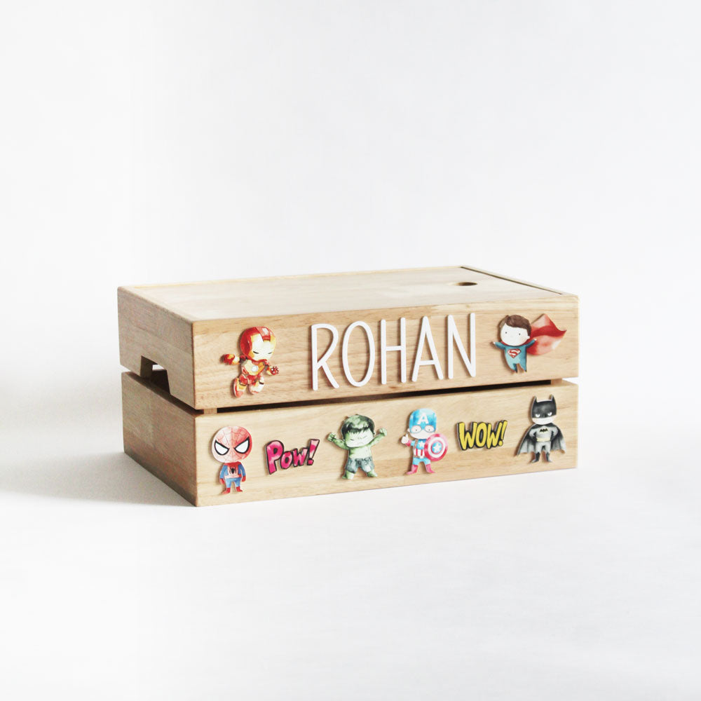 Personalized Wooden Box - Super Hero Theme