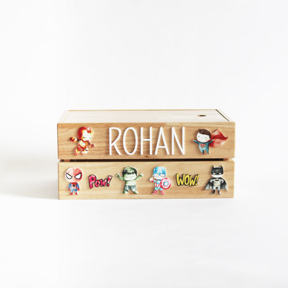 Personalized Wooden Box - Super Hero Theme