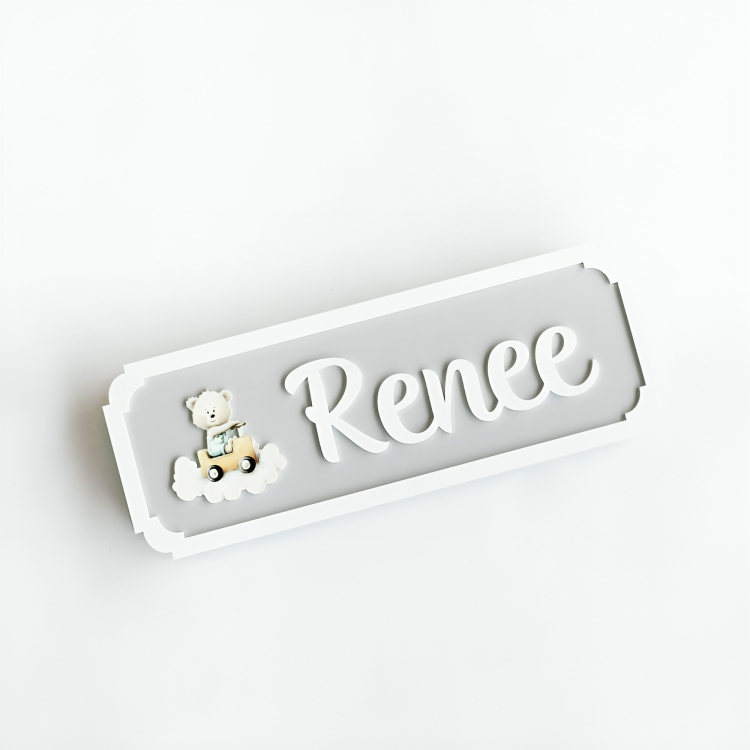 Name Plaque - Teddy - Grey
