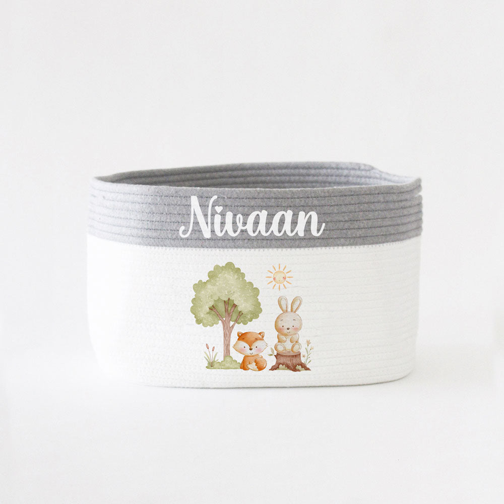 Personalized Storage Basket - Medium - Woodland Theme - Grey
