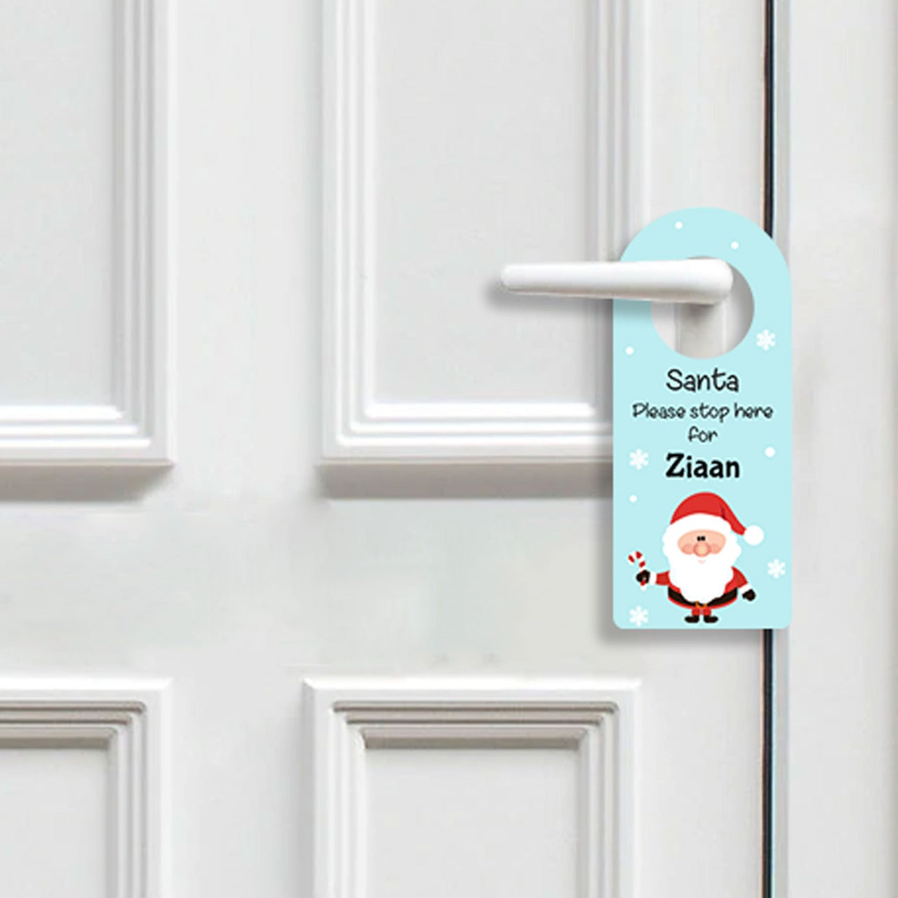 Santa Stop Here Door Hanger - Blue
