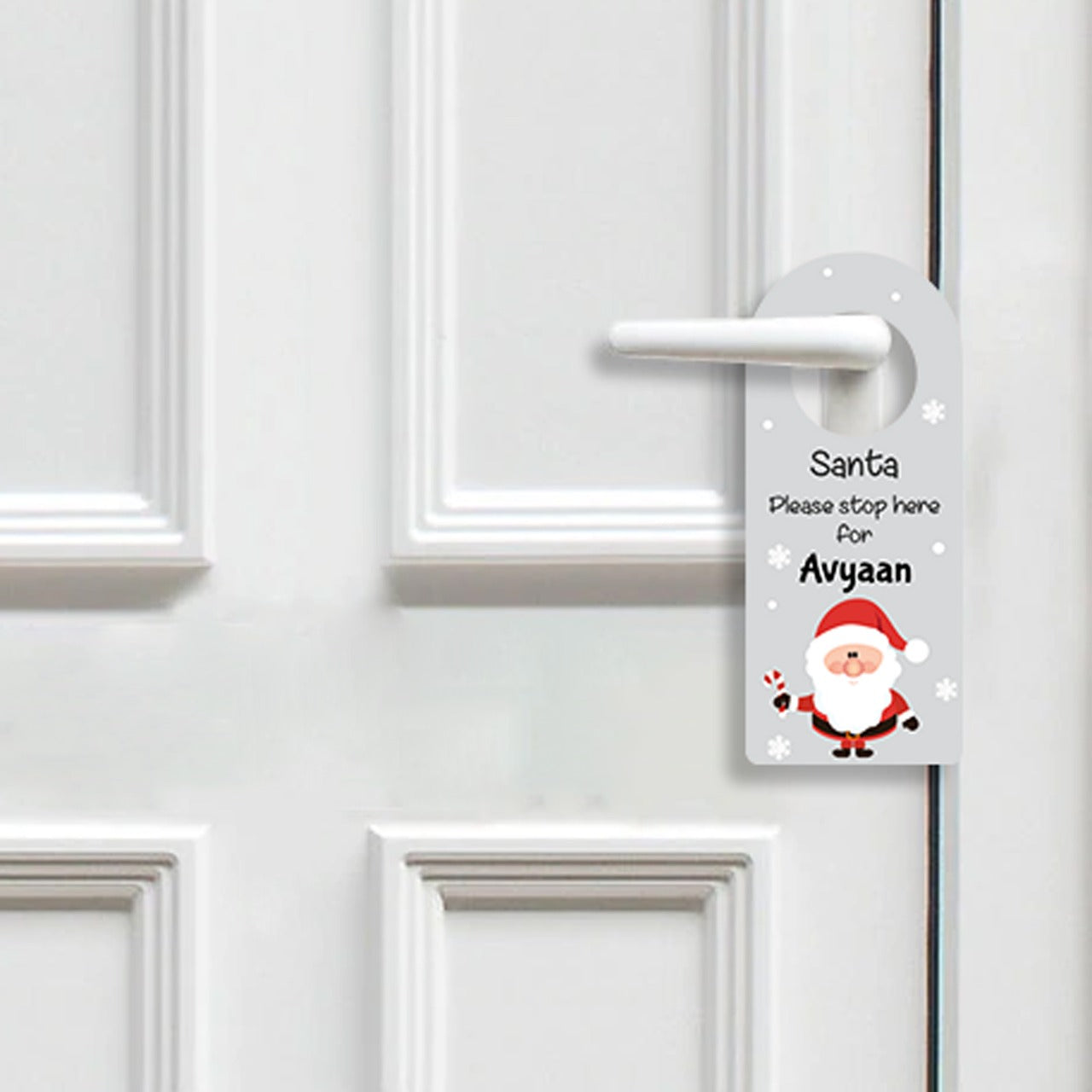 Santa Stop Here Door Hanger - Grey