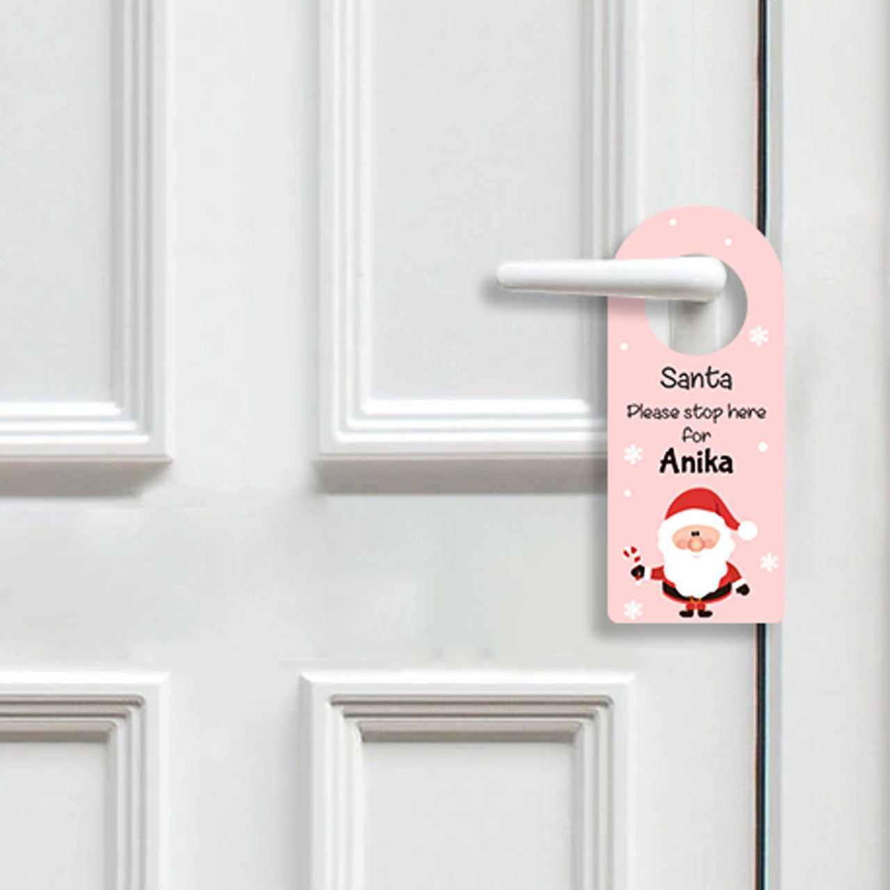 Santa Stop Here Door Hanger - Pink
