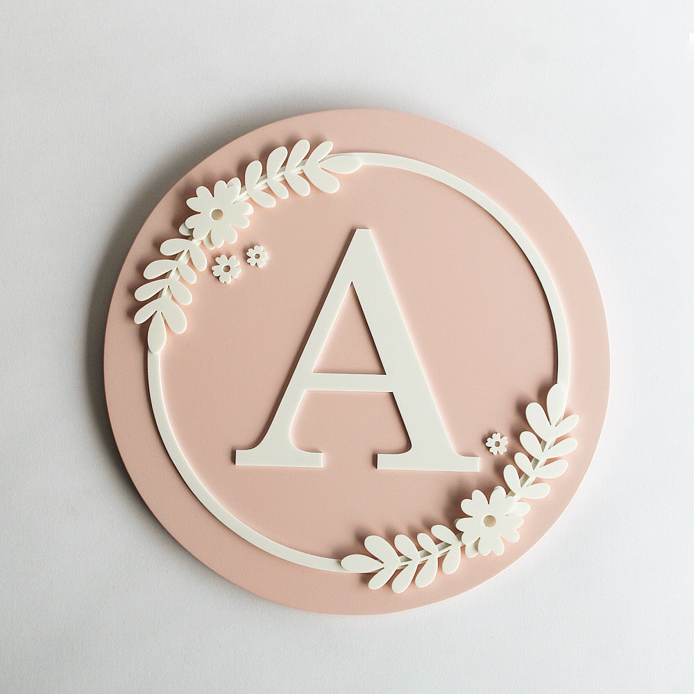 Name Sign Block Initial - Flower Theme