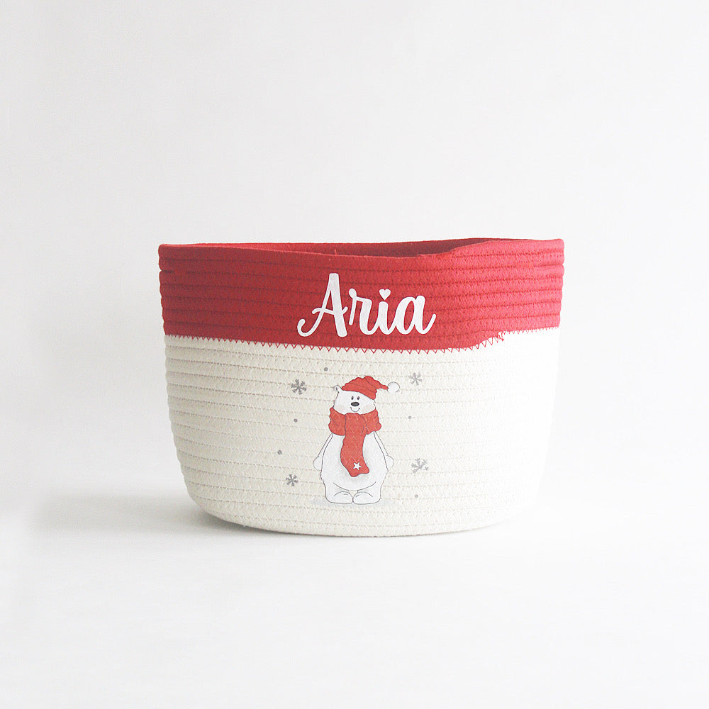 Christmas Basket - Small - Polar Bear - Red/Off White