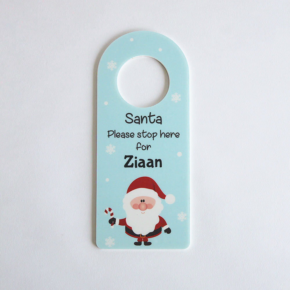Santa Stop Here Door Hanger - Blue