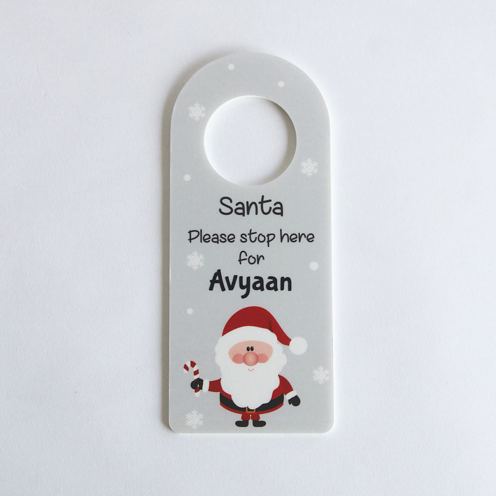 Santa Stop Here Door Hanger - Grey