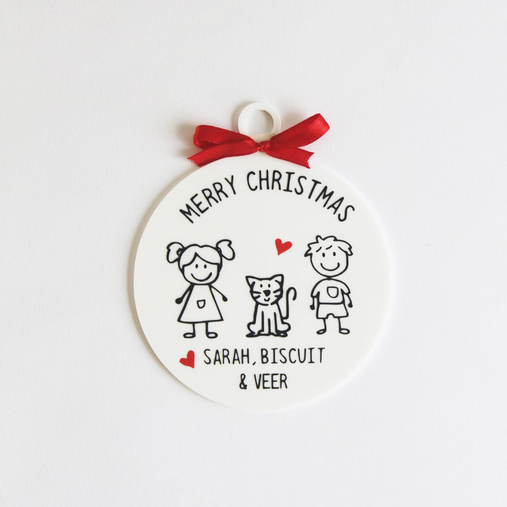 Christmas Doodle Ornament - 3 People/Pets