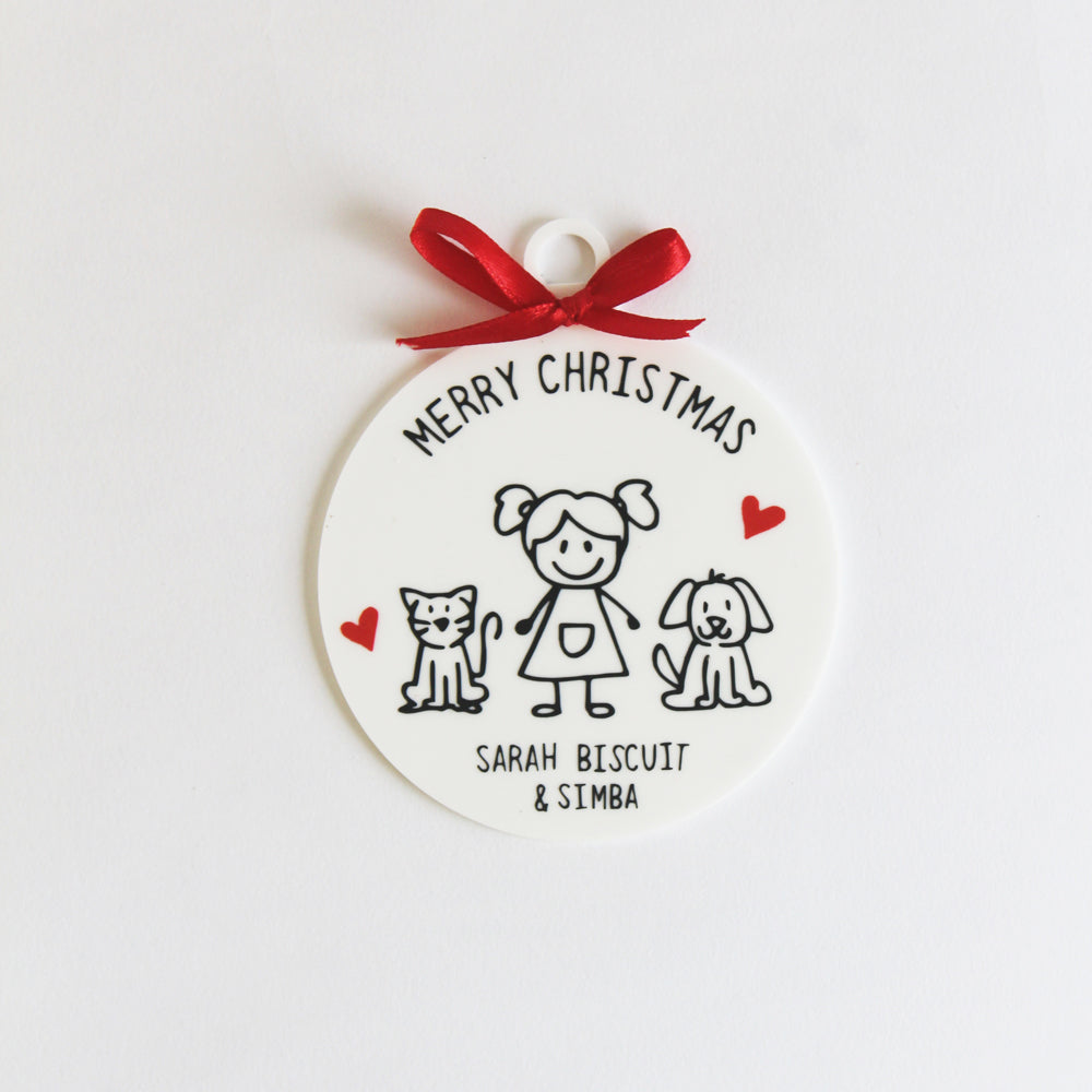 Christmas Doodle Ornament - 3 People/Pets