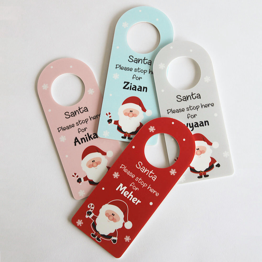Santa Stop Here Door Hanger - Blue
