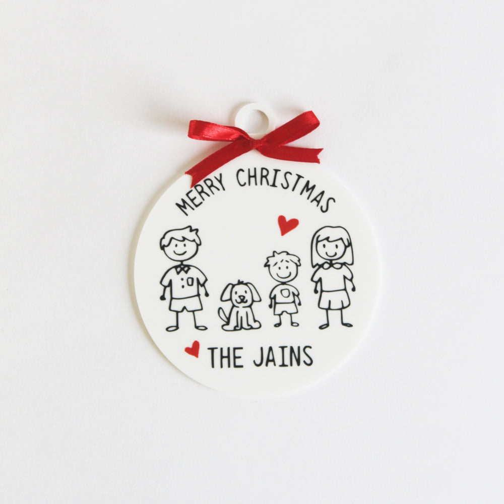 Christmas Doodle Ornament - Family of 4 people
