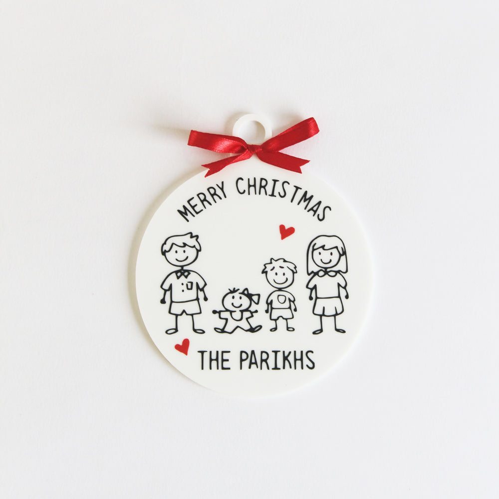 Christmas Doodle Ornament - Family of 4 people