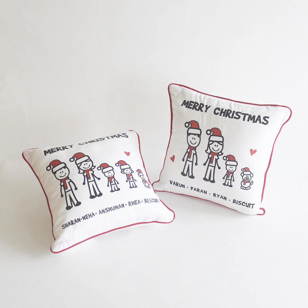 Christmas Stick Figure Cushion - 5 People/Pets