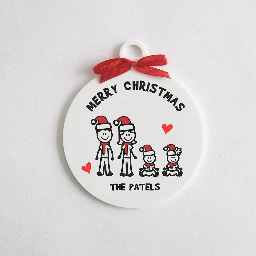 Christmas Stick Figure Ornament - Family of 4 people