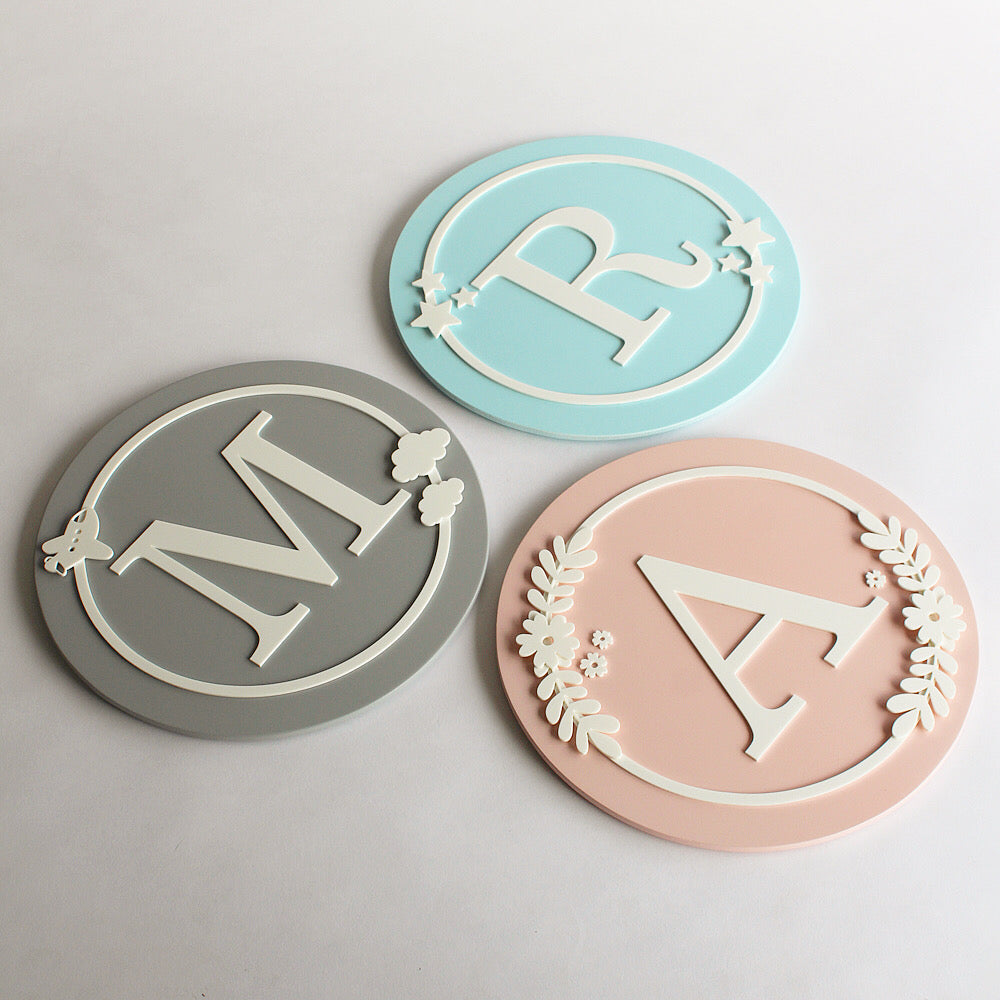 Name Sign Block Initial - Flower Theme