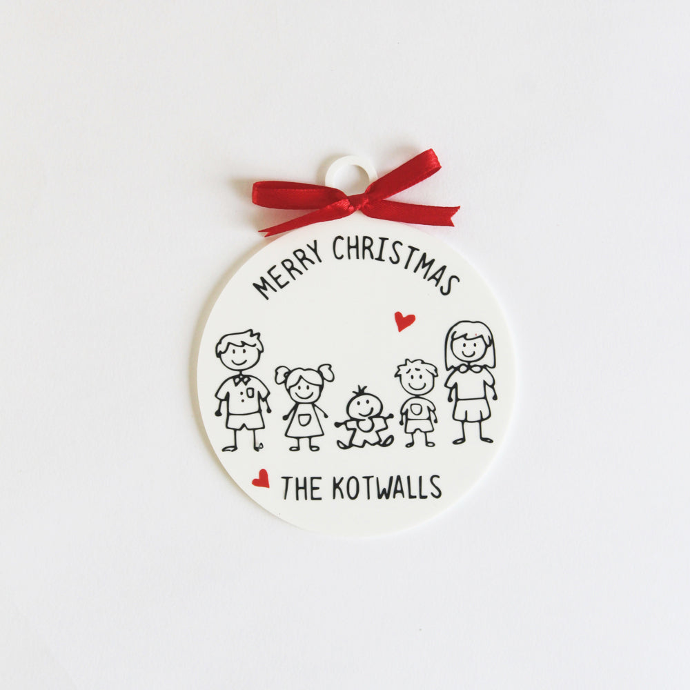 Christmas Doodle Ornament - Family of 5 people