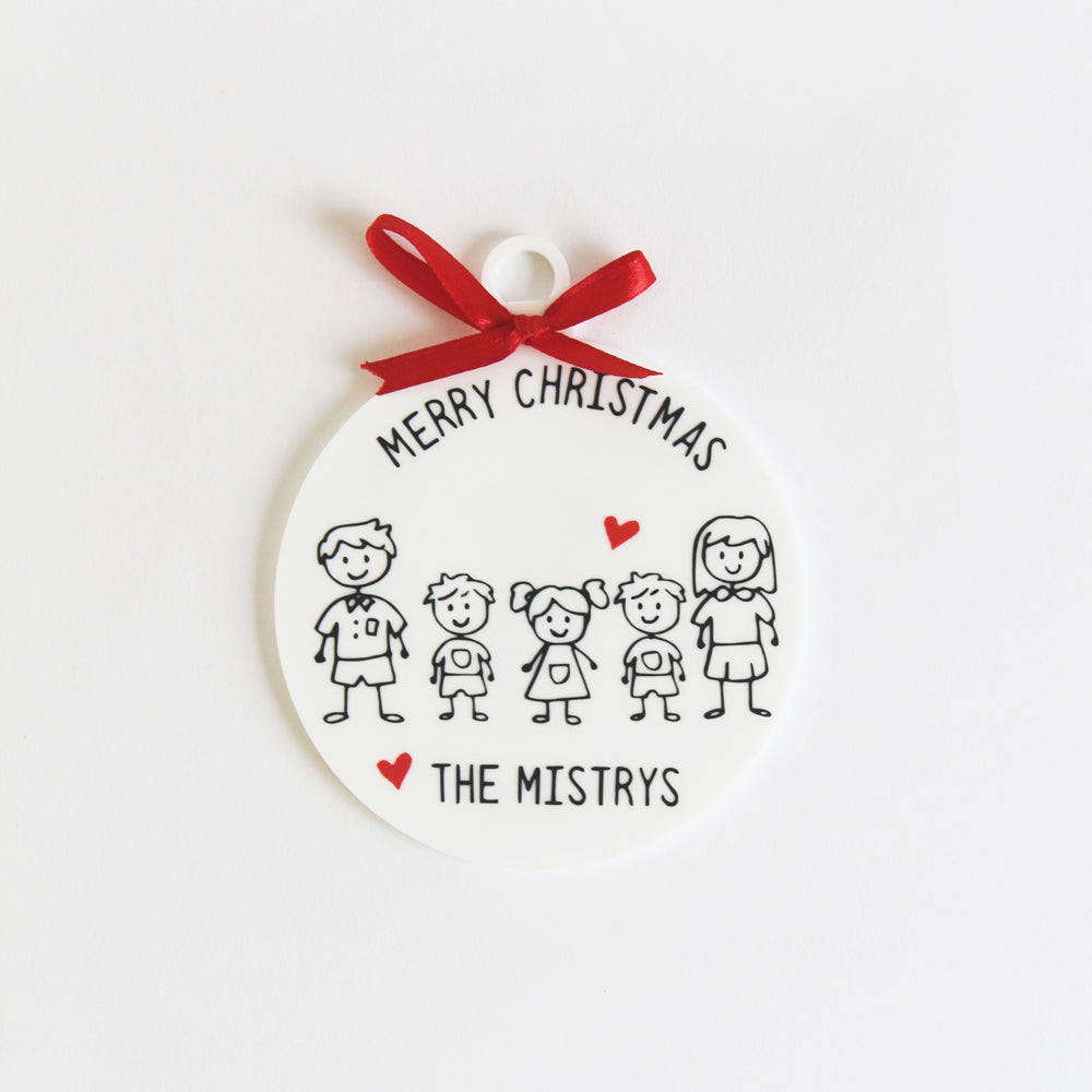 Christmas Doodle Ornament - Family of 5 people