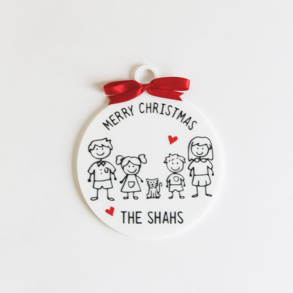 Christmas Doodle Ornament - Family of 5 people