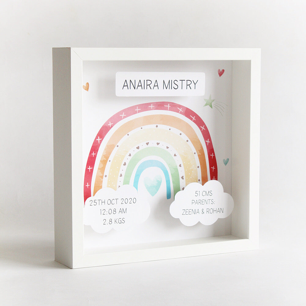 Shadow Box Birth Statistics Frame - Rainbow