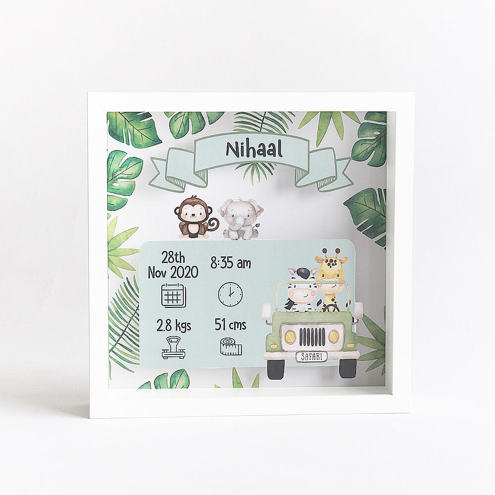 Shadow Box Birth Statistics Frame - Jungle