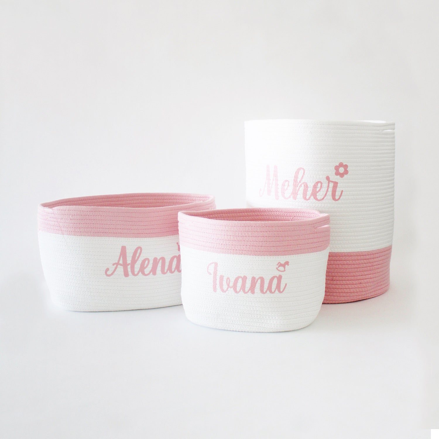Personalized Storage Basket - Set of 3 - Pink